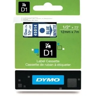 Dymo originál páska do tlačiarne štítkov, Dymo, 45014, S0720540, modrý tlač/biely podklad, 7m, 12mm, D1 45014