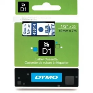 Dymo originál páska do tlačiarne štítkov, Dymo, 45014, S0720540, modrý tlač/biely podklad, 7m, 12mm, D1 45014