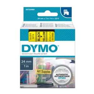 Dymo originál páska do tlačiarne štítkov, Dymo, 53718, S0720980, čierny tlač/žltý podklad, 7m, 24mm, D1 53718