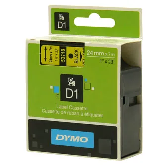 Dymo originál páska do tlačiarne štítkov, Dymo, 53718, S0720980, čierny tlač/žltý podklad, 7m, 24mm, D1 53718