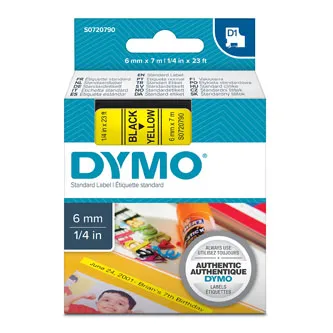 Dymo originál páska do tlačiarne štítkov, Dymo, 43618, S0720790, čierny tlač/žltý podklad, 7m, 6mm, D1 43618