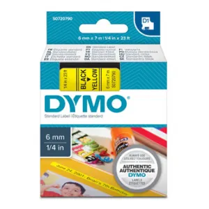 Dymo originál páska do tlačiarne štítkov, Dymo, 43618, S0720790, čierny tlač/žltý podklad, 7m, 6mm, D1 43618