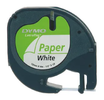 Dymo LetraTag 59421, S0721500, 12mm x 4m čierna tlač / biely podklad, originálná páska