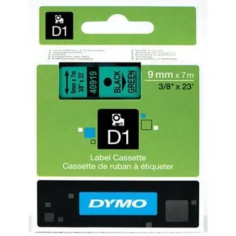 Dymo originál páska do tlačiarne štítkov, Dymo, 40919, S0720740, čierny tlač/zelený podklad, 7m, 9mm, D1 40919