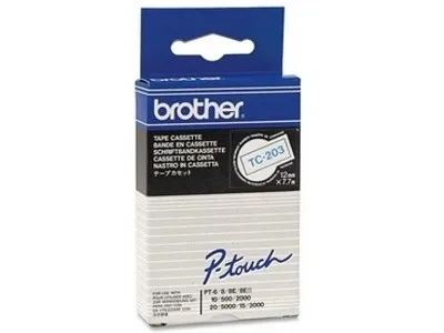 Brother TC-203, 12mm x 7,7m, modrá tlač / biely podklad, originálna páska