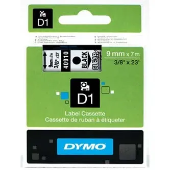 Dymo originál páska do tlačiarne štítkov, Dymo, 40910, S0720670, čierny tlač/transparentná podklad, 7m, 9mm, D1 40910