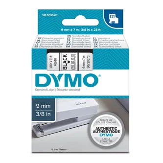 Dymo originál páska do tlačiarne štítkov, Dymo, 40910, S0720670, čierny tlač/transparentná podklad, 7m, 9mm, D1 40910