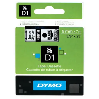 Dymo originál páska do tlačiarne štítkov, Dymo, 40910, S0720670, čierny tlač/transparentná podklad, 7m, 9mm, D1 40910