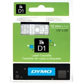 Dymo originál páska do tlačiarne štítkov, Dymo, 45020, S0720600, biely tlač/transparentná podklad, 7m, 12mm, D1 45020