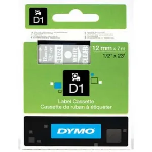Dymo originál páska do tlačiarne štítkov, Dymo, 45020, S0720600, biely tlač/transparentná podklad, 7m, 12mm, D1 45020