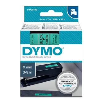 Dymo originál páska do tlačiarne štítkov, Dymo, 40919, S0720740, čierny tlač/zelený podklad, 7m, 9mm, D1 40919