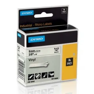 Dymo Rhino 18443, S0718580, 9mm x 5.5m čierna tlač / biely podklad, originálna páska