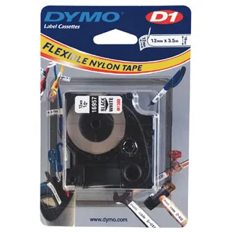 Dymo originál páska do tlačiarne štítkov, Dymo, 16957, S0718040, čierny tlač/biely podklad, 3.5m, 12mm, D1 špeciálna - flexibilná 16957