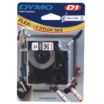 Dymo originál páska do tlačiarne štítkov, Dymo, 16958, S0718050, čierny tlač/biely podklad, 3.5m, 19mm, D1 špeciálna - flexibilná 16958