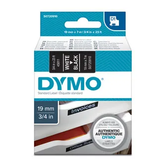 Dymo originál páska do tlačiarne štítkov, Dymo, 45811, S0720910, biely tlač/čierny podklad, 7m, 19mm, D1 45811