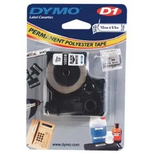 Dymo originál páska do tlačiarne štítkov, Dymo, 16959, S0718060, čierny tlač/biely podklad, 5.5m, 12mm, D1, špeciálna - permanentn 16959