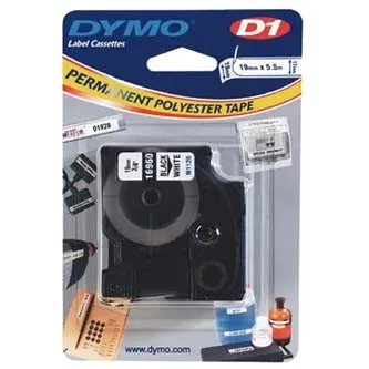 Dymo originál páska do tlačiarne štítkov, Dymo, 16960, S0718070, čierny tlač/biely podklad, 5.5m, 19mm, D1, špeciálna - permanentn 16960