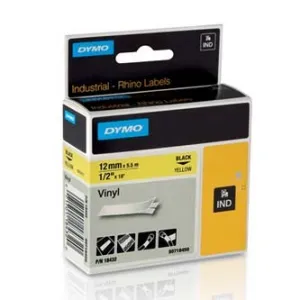 Dymo Rhino 18432, S0718450, 12mm x 5,5m čierna tlač / žltý podklad, originálná páska