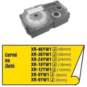 Casio XR-6YW1, 6mm x 8m, čierna tlač/žltý podklad, originálna páska