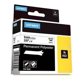 Dymo originál páska do tlačiarne štítkov, Dymo, 18482, čierny tlač/biely podklad, 5.5m, 9mm, RHINO permanentná polyesterová D1 18482