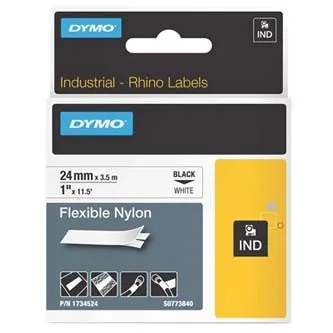 Dymo originál páska do tlačiarne štítkov, Dymo, 1734524, S0773840, čierny tlač/biely podklad, 3.5m, 24mm, RHINO nylonová flexibiln 1734524