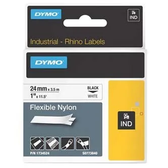 Dymo originál páska do tlačiarne štítkov, Dymo, 1734524, S0773840, čierny tlač/biely podklad, 3.5m, 24mm, RHINO nylonová flexibiln 1734524