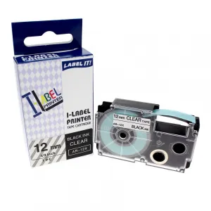 Kompatibilná páska s Casio XR-12X1, 12mm x 8m, čierna tlač/priehľadný podklad