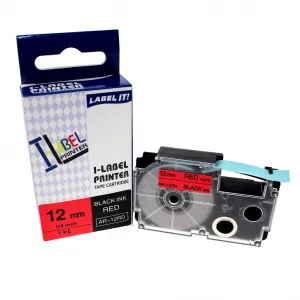 Kompatibilná páska s Casio XR-12RD1, 12mm x 8m, čierna tlač/červený podklad