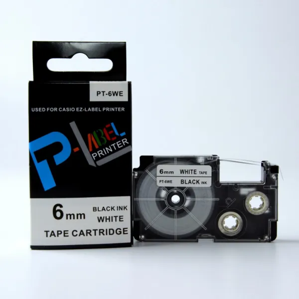 Kompatibilná páska s Casio XR-6WE, 6mm x 8m čierny tisk / biely podklad