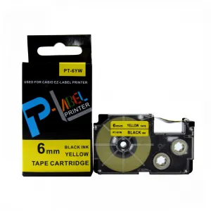 Kompatibilná páska s Casio XR-6YW1, 6mm x 8m čierny tisk / žltý podklad