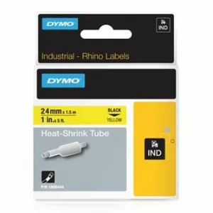Dymo originál páska do tlačiarne štítkov, Dymo, 1805444, S0718290, čierny tlač/žltý podklad, 1.5m, 24mm, RHINO plochá zmršťovacia 1805444