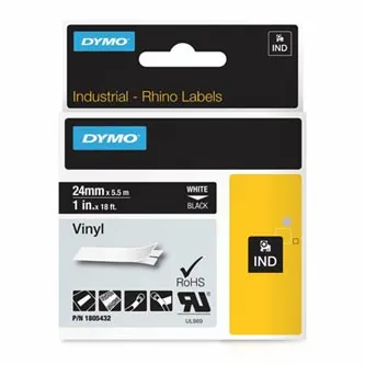 Dymo originál páska do tlačiarne štítkov, Dymo, 12267, 1805432, biely tlač/čierny podklad, 5.5m, 24mm, RHINO vinylová profi D1 1805432