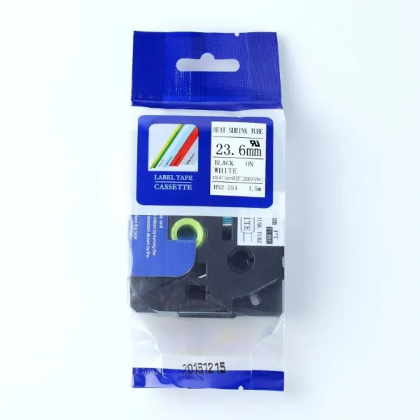 Kompatibilná páska s Brother HSe-251, 23,7mm x 1,5m, čierna tlač / biely podklad