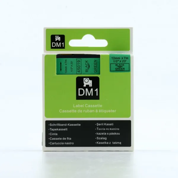 Dymo originál páska do tlačiarne štítkov, Dymo, 45019, S0720590, čierny tlač/zelený podklad, 7m, 12mm, D1 45019