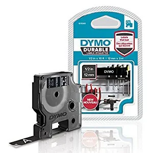 Dymo originál páska do tlačiarne štítkov, Dymo, 1978365, biely tlač/čierny podklad, 3m, 12mm, D1, permanentná vinylová 1978365