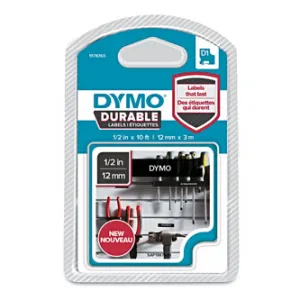 Dymo originál páska do tlačiarne štítkov, Dymo, 1978365, biely tlač/čierny podklad, 3m, 12mm, D1, permanentná vinylová 1978365