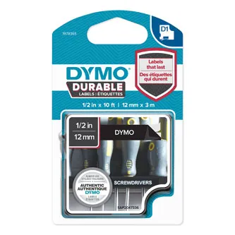 Dymo originál páska do tlačiarne štítkov, Dymo, 1978365, biely tlač/čierny podklad, 3m, 12mm, D1, permanentná vinylová 1978365