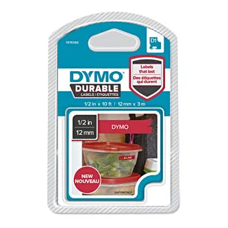 Dymo originál páska do tlačiarne štítkov, Dymo, 1978366, biely tlač/červený podklad, 3m, 12mm, D1, permanentná vinylová 1978366