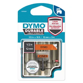 Dymo originál páska do tlačiarne štítkov, Dymo, 1978367, čierny tlač/oranžový podklad, 3m, 12mm, D1, permanentná vinylová 1978367