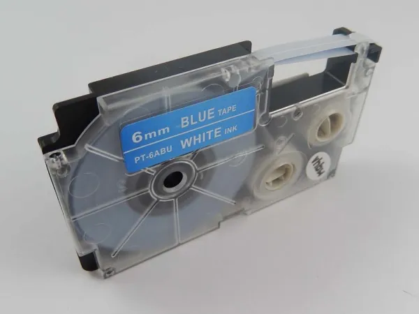 Kompatibilná páska s Casio XR-6ABU 6mm x 8m biela tlač / modrý podklad