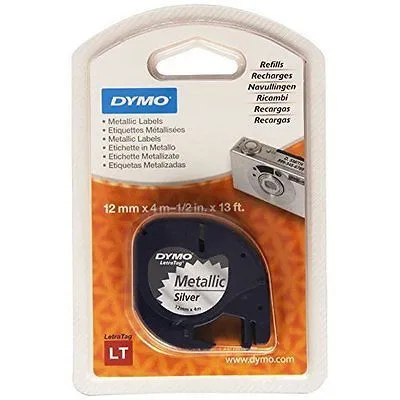 Dymo LetraTag 91208 S0721730 12mm x 4m čierna tlač/strieborný podklad originálna páska metalická