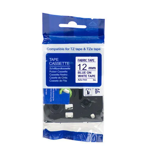 Kompatibilná páska s Brother TZe-FA3, 12mm x 3m, modrá tlač / biely podklad, zažehlovací