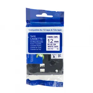 Kompatibilná páska s Brother TZe-FA3, 12mm x 3m, modrá tlač / biely podklad, zažehlovací
