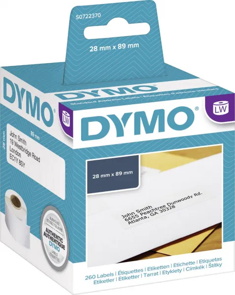 Dymo papierové štítky 89mm x 28mm, biele, adresná, 12 x 130 ks, 2093091 2093091