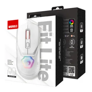 Marvo Myš FIT LITE G1 FIT LITE G1 WH, 12000DPI, optika, 7tl., drátová USB, bílá, herní, RGB podsvícení