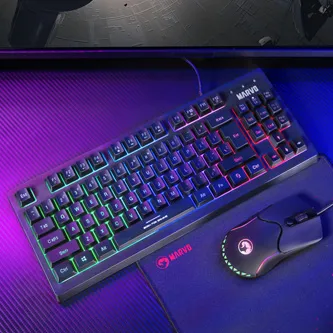 Marvo CM310 EN, RGB sada klávesnice s herní myší a podložkou, US, herní, membránová typ drátová (USB), černá, podsvícená