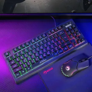 Marvo CM310 EN, RGB sada klávesnice s herní myší a podložkou, US, herní, membránová typ drátová (USB), černá, podsvícená