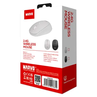 Marvo Myš WM103WH, 1600DPI, 2.4 [GHz], optika, 4tl., bezdrátová, bílá, 1 ks AA, kancelářská, tichá