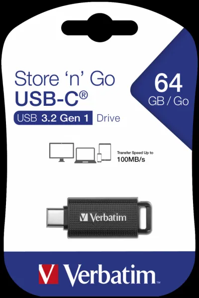 Verbatim 49458 USB flash disk, USB-C, 64GB, Store 'n' Go USB-C, čierný