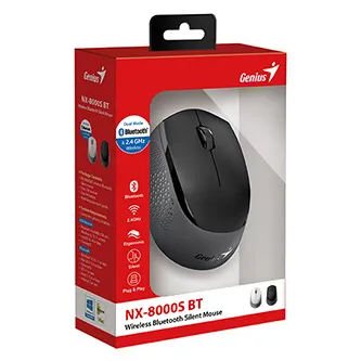 Genius Myš NX-8000S BT, 1200DPI, Bluetooth a 2,4GHz, optická, 3tl., bezdrátová, černá-šedá, Blue-Eye senzor, symetrická